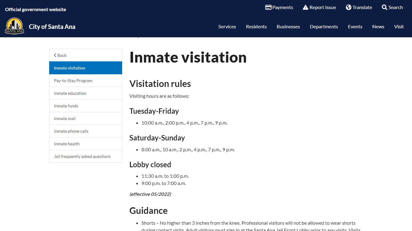 Jail Inmate Visitation | The City of Santa Ana